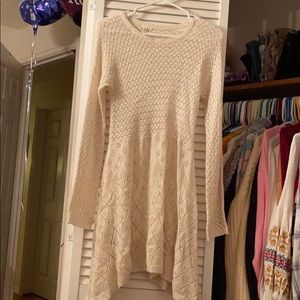 Women’s cream long sleeve crocheted/knitted dress